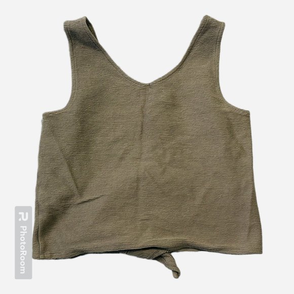 Madewell Tie Front Ribbed Crop Cotton Tank Top Beige Tan | Size Small - Picture 3 of 5